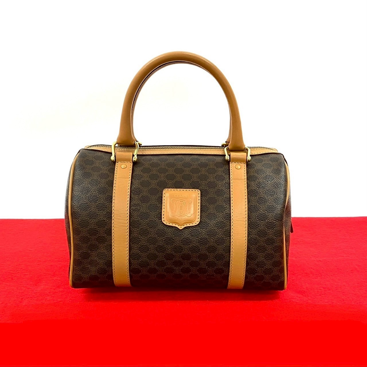 ヴィンテージ マカダム ブラゾン トリオンフハンドバッグ レザー PVC ブラウン 45380