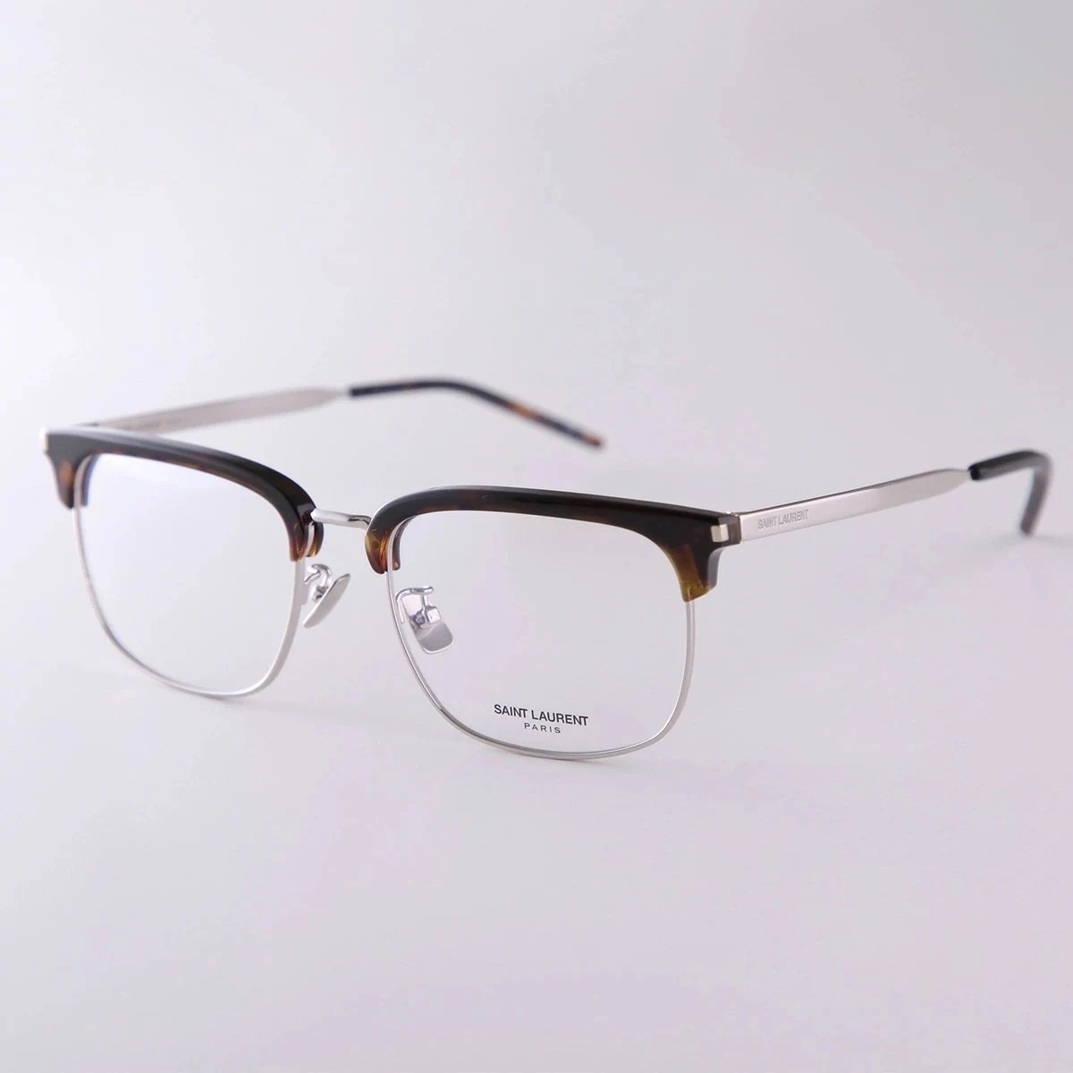 SAINT LAURENT サンローラン メガネ SL 346 メンズ サーモントブロー型 スクエア型 クリングスタイプ ロゴ 004/HAVANA-SILVER-TRANSPARENT