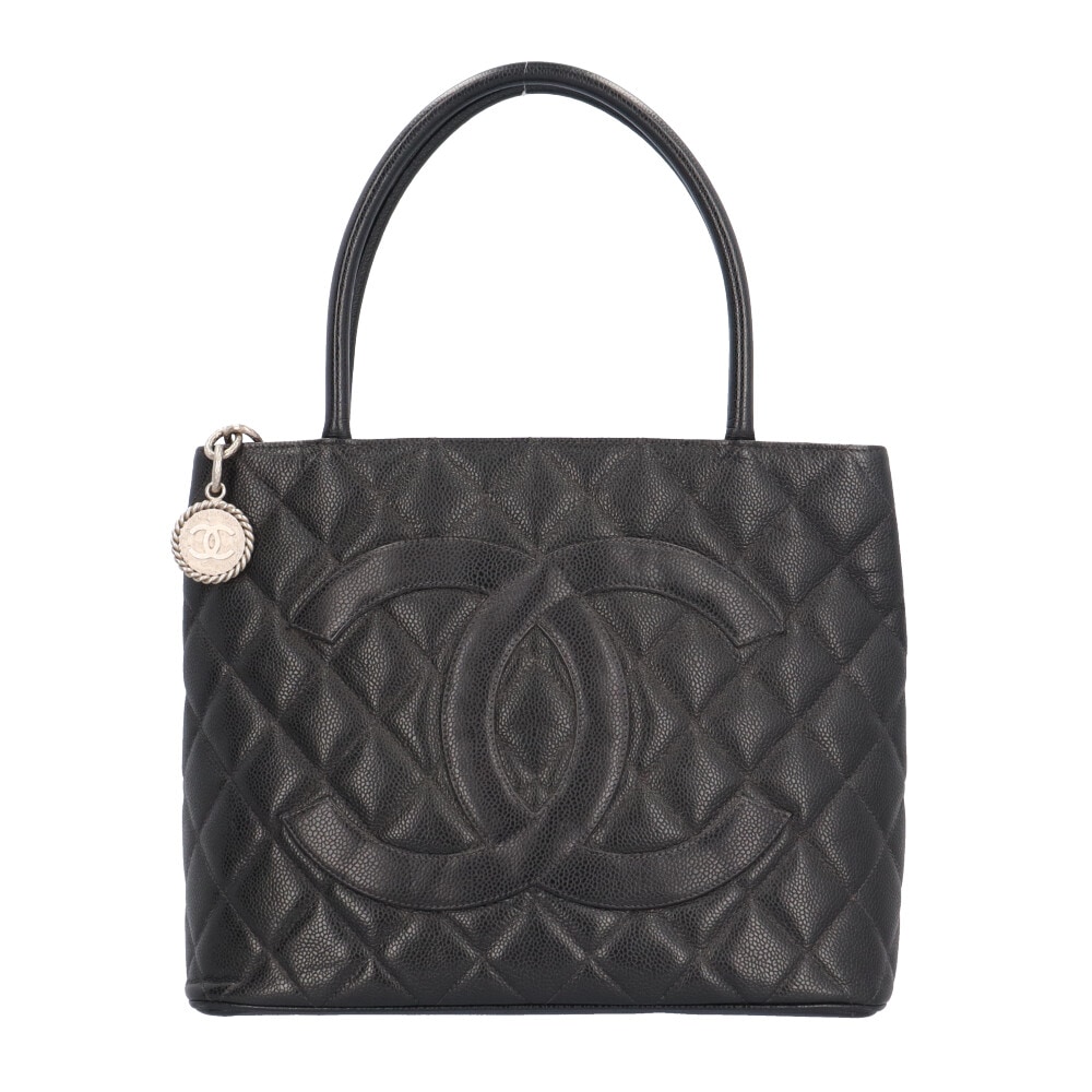 シャネル 復刻トート トートバッグ キャビアスキン A01804 ブラック CHANEL 中古