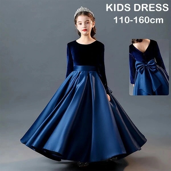 ドレス 子供 ピアノ 発表会 ピアノ発表会 中学生 ワンピース 女の子 ロングドレス 結婚式 ジュニア ピアノ発表会ドレス 袖付き パーティードレス イブニングドレス ロング キッズ ベビードレス 紺
