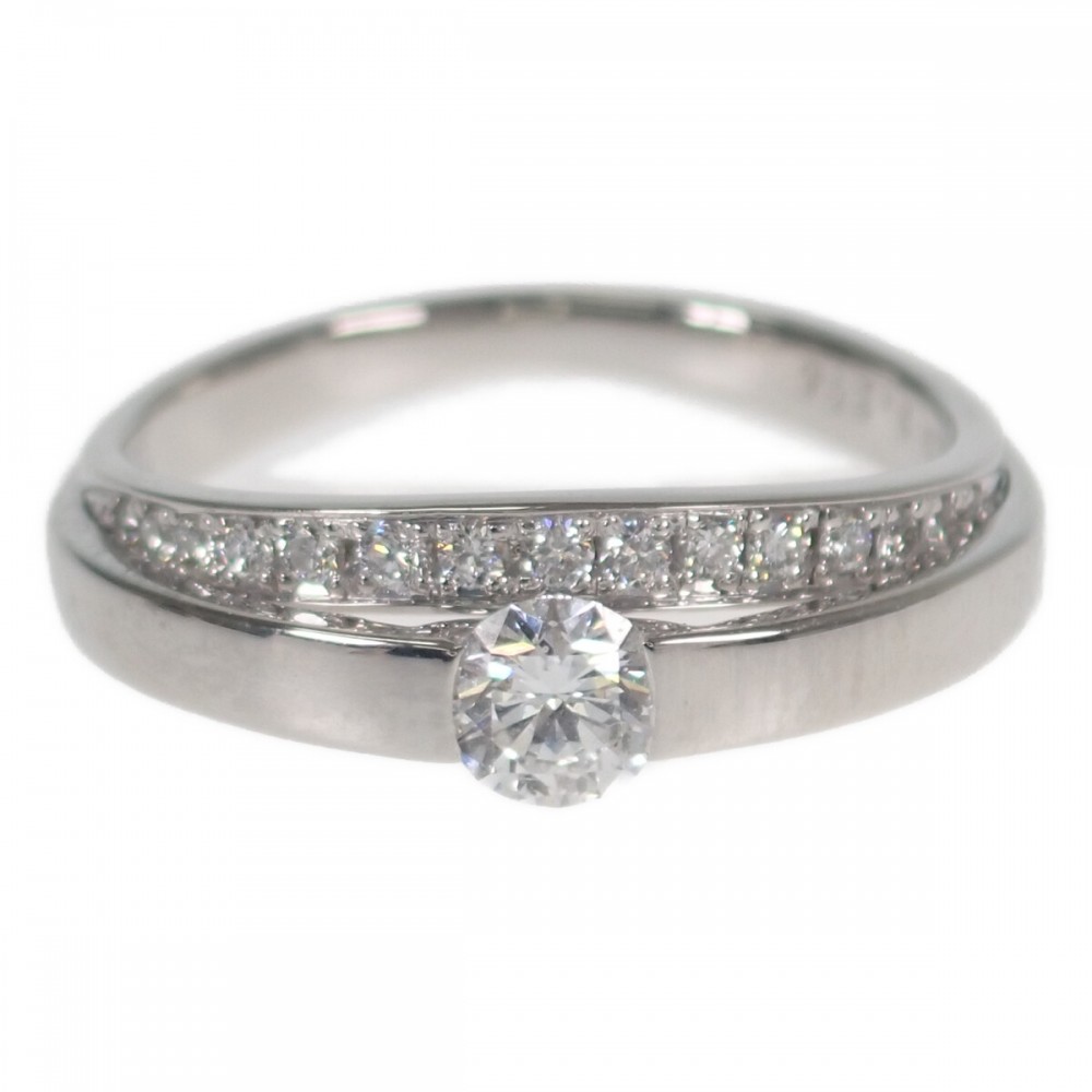 デザイン ジュエリー 10号 リング 指輪 Pt900 プラチナ ダイヤモンド 0.254ct 0.12ct レディース 美品 おしゃれ【Aランク】
