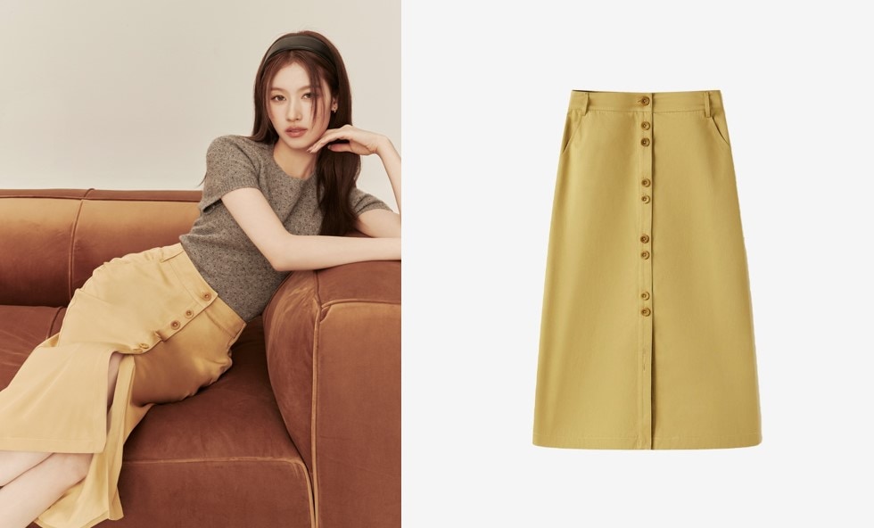 [TWICE SANA] MICHAEL slit midi skirt_mustard