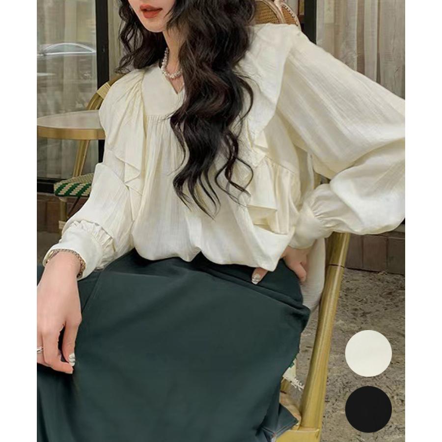 ラッフルブラウス韓国風 レディース 長袖