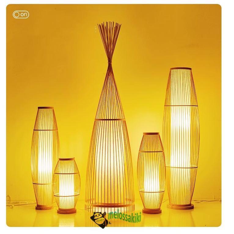 【2枚購入で100円OFF】和畳用竹工芸フロアランプ竹編み禅意あふれる民宿寝室用ランプリビングや茶室にも向いたフロアランプ