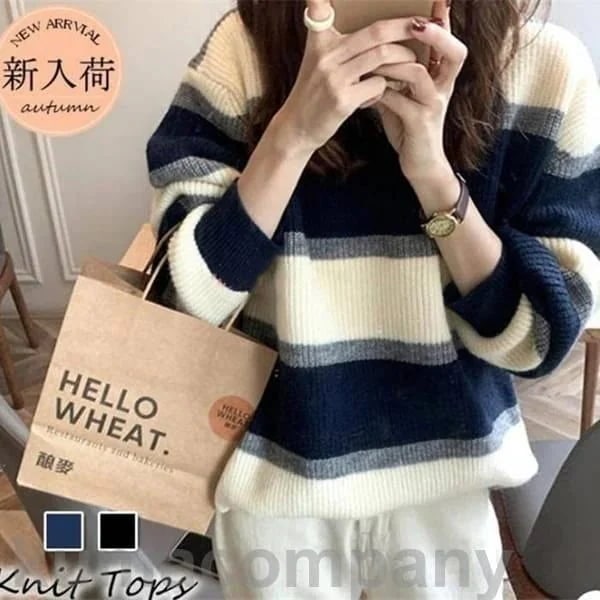 ニットセーター レディース 40代 長袖 ニットトップス ボーダー柄セーター ショット丈 ニットソー ゆったり プルオーバー 韓国風 オシャレ kanxia2418043