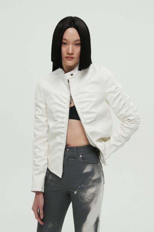 【NACHE】24ss SHIRRING LEATHER JACKET Nache SHIRRING LEATHER JACKET ホワイト