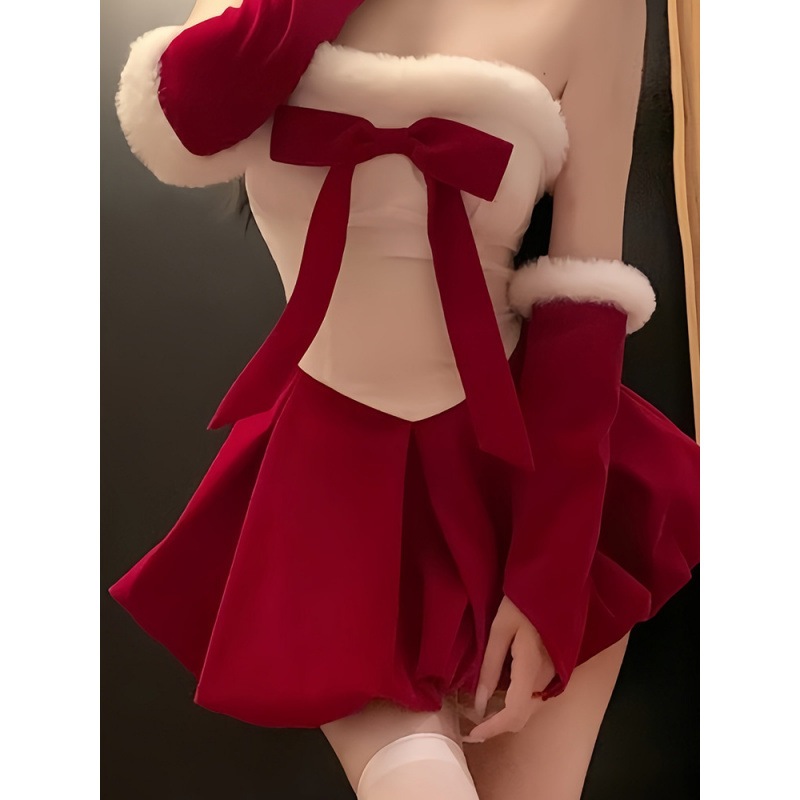 クリスマスセクシーベルベットリボンチューブトップレッドスイートハートリボンセクシーベルベットスーツドレス 38 4,877円