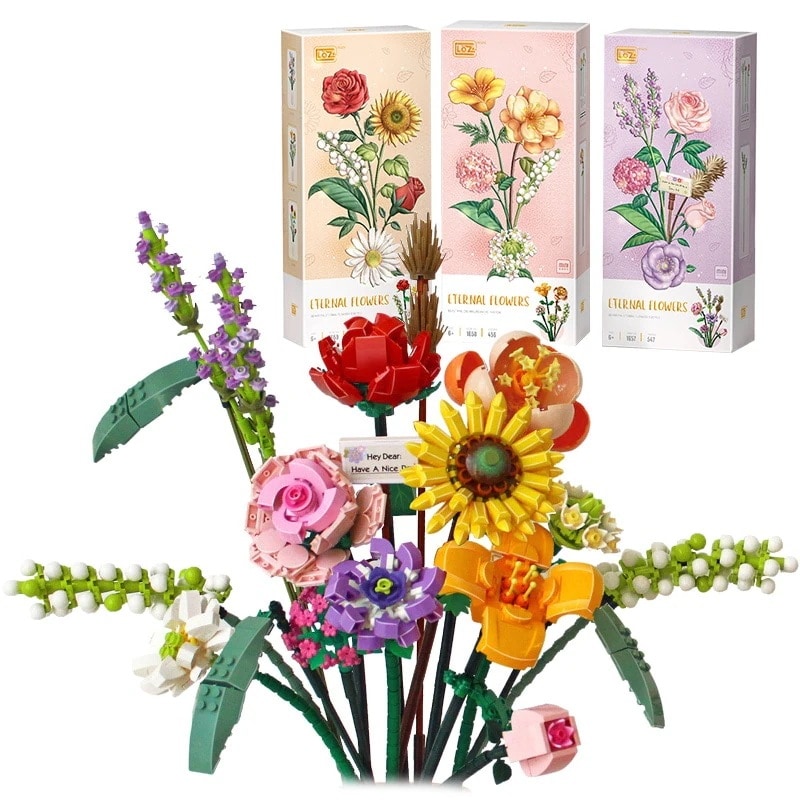 ビルディングブロック 永遠の花の組み立てモデル 子供のおもちゃ 男の子と女の子用 女の子のハートの誕生日プレゼント 太陽までずっと ロマンチックなバラの愛 花の組み立てブロック (花瓶は含まれません)