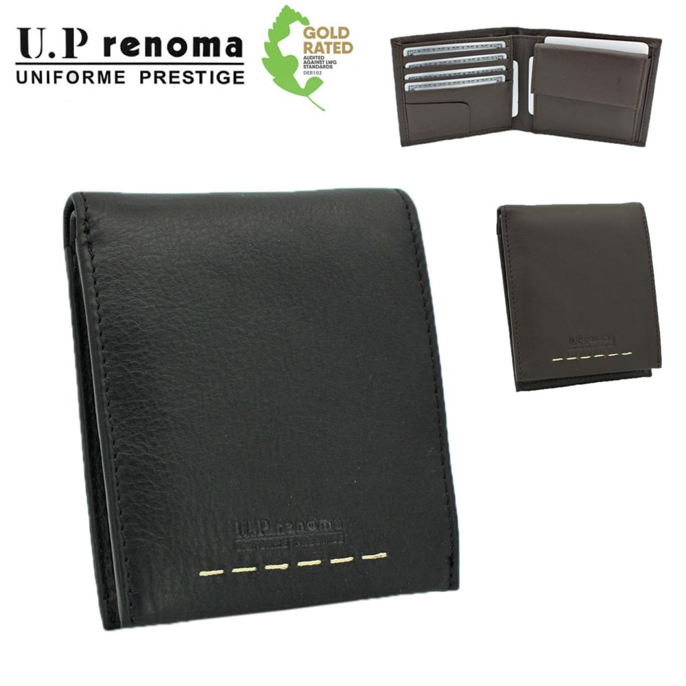 サイフ 二つ折り財布 札入れ メンズ 本牛革 ステッチ ブランド U.P renoma 61R673 小銭入れ カード入れ スリム ソフト レザー 化粧箱入り ギフト プレゼント お祝い