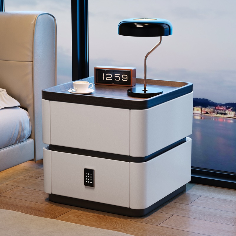 パスワードロックベッドサイドテーブルモダンなシンプルなソリッドウッドの家庭用ベッドルームイタリアのミニマリストストレージキャビネット高品質のベッドサイドキャビネット