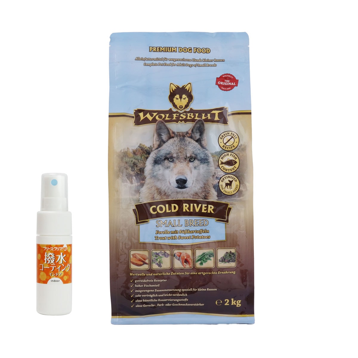 ウルフブラット スモールブリード コールドリバー（マスとスイートポテト）2kg 【撥水コーティングインドア(水回り用) 20ml付き】