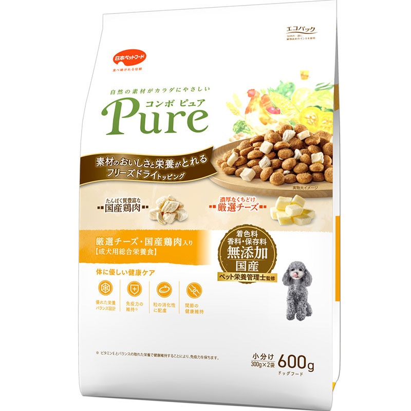 （まとめ買い）日本ペットフード コンボ ピュア ドッグ 厳選チーズ/国産鶏肉入り600g 犬用フード [x4] 4,624円