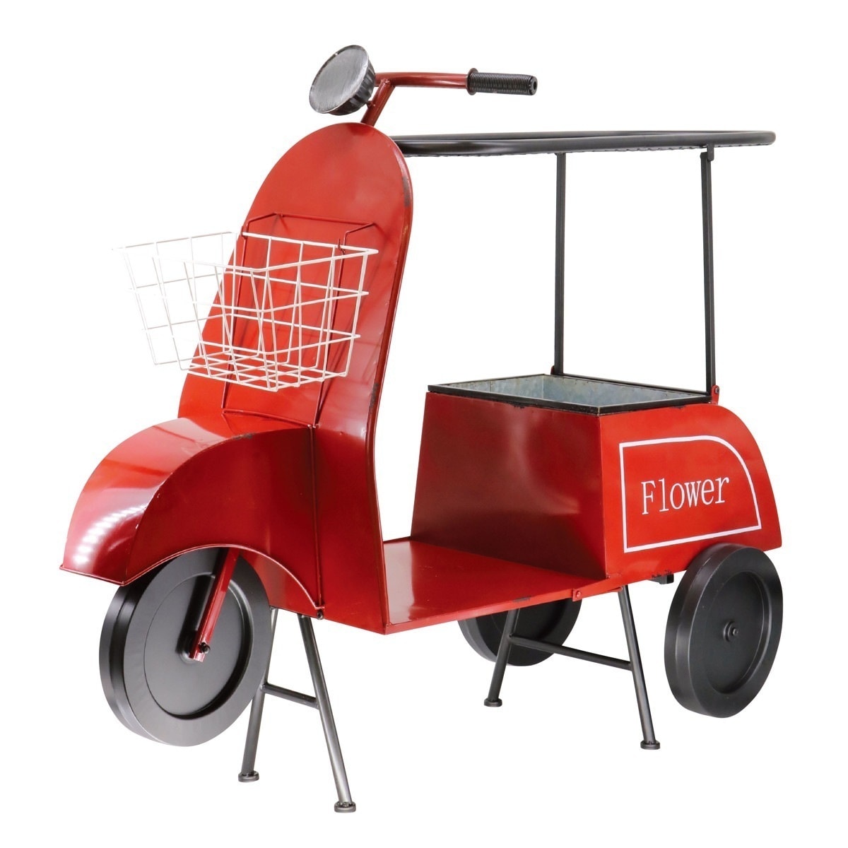フラワーワゴン スクーター 赤 フラワースタンド ワゴン 花台 フラワーラック プランタースタンド 飾り 車 花スタンド ラック ディスプレイ ボックス 置く 植物 観葉植物 花 園芸
