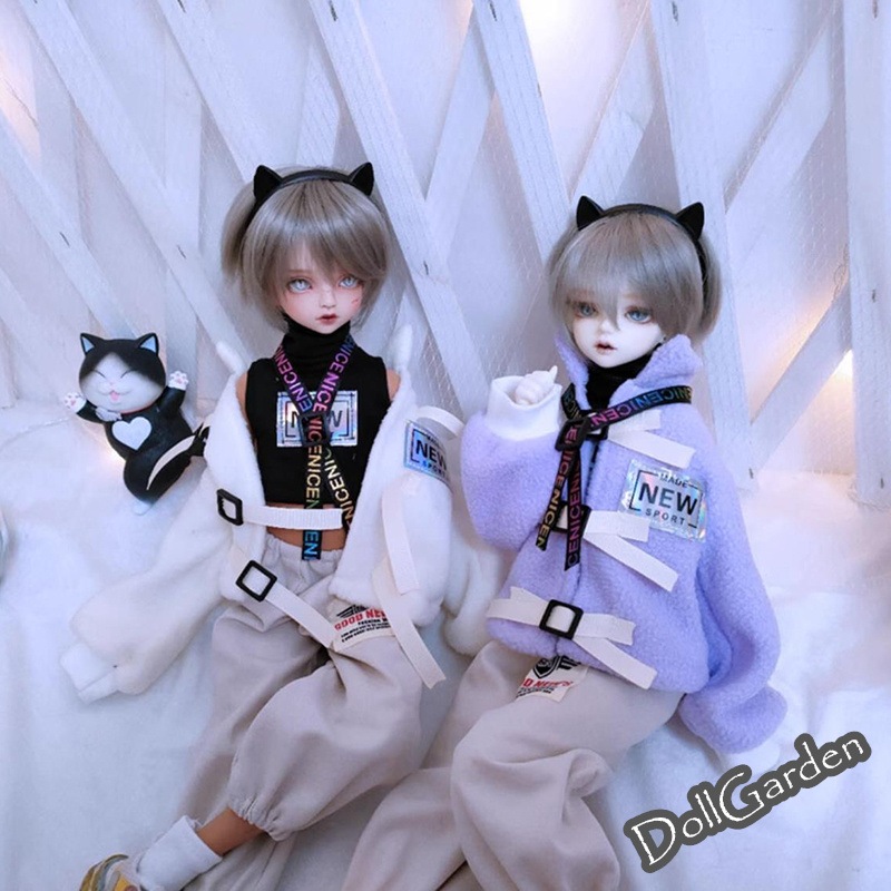 BJD 1/4 ドール服 5点セット 日常 カジュアル MSD/MDDサイズ球体関節人形用衣装 白 紫