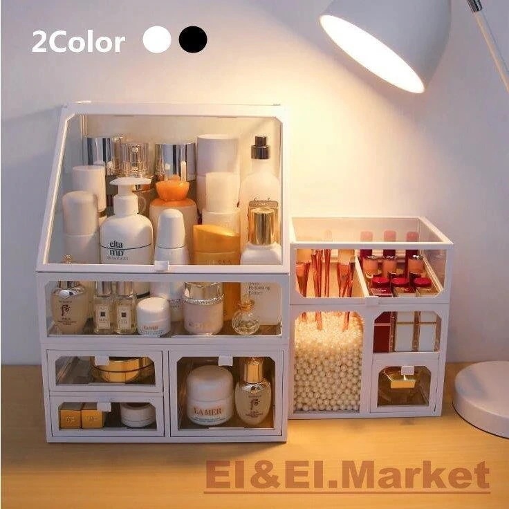 今トレンドメイクボックス 組立不要 大容量 化粧品ケース メイク収納 ボックス 引き出し式防塵 蓋付き 卓上収