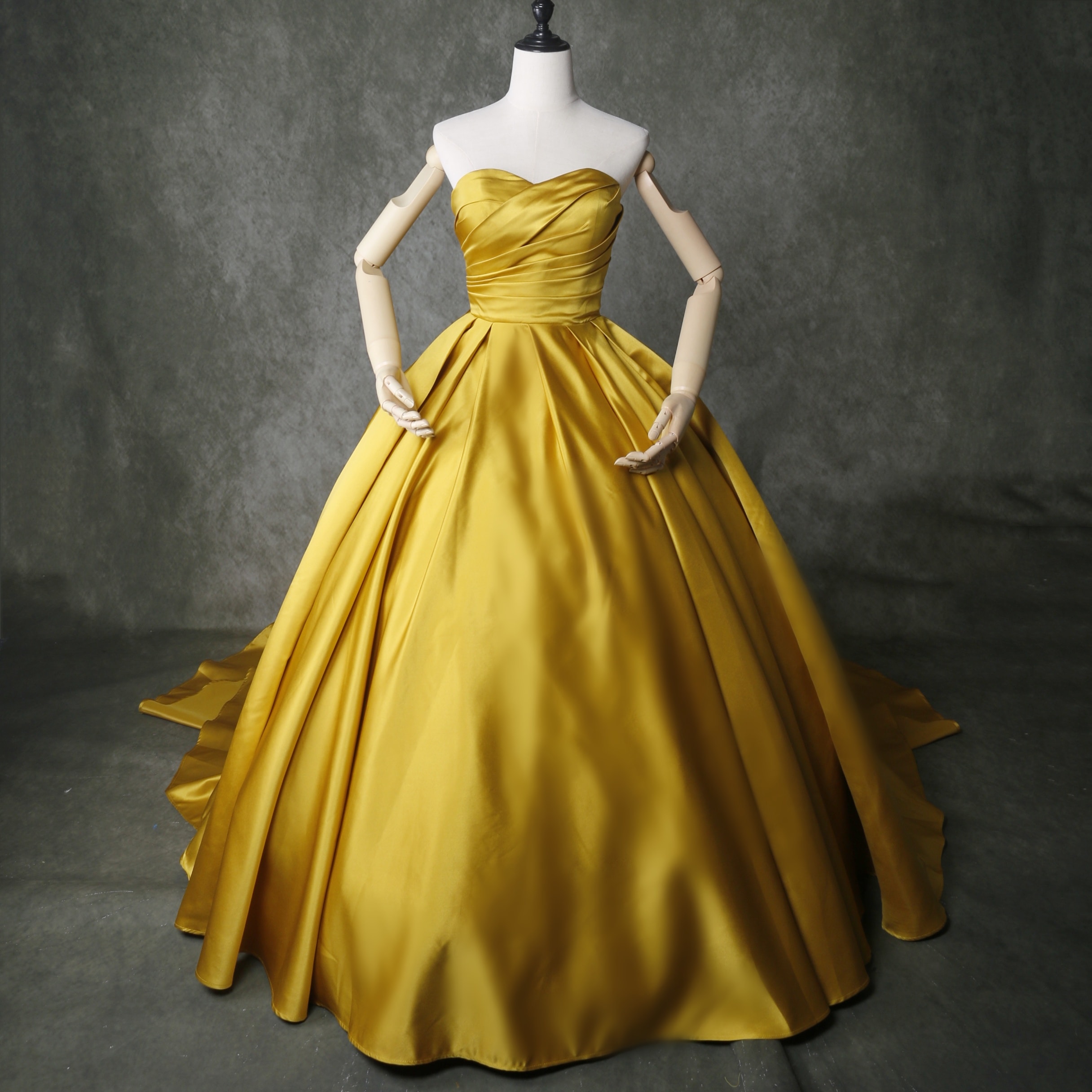 カラードレス イエロー ベアトップ 光沢サテン 花嫁 演奏会