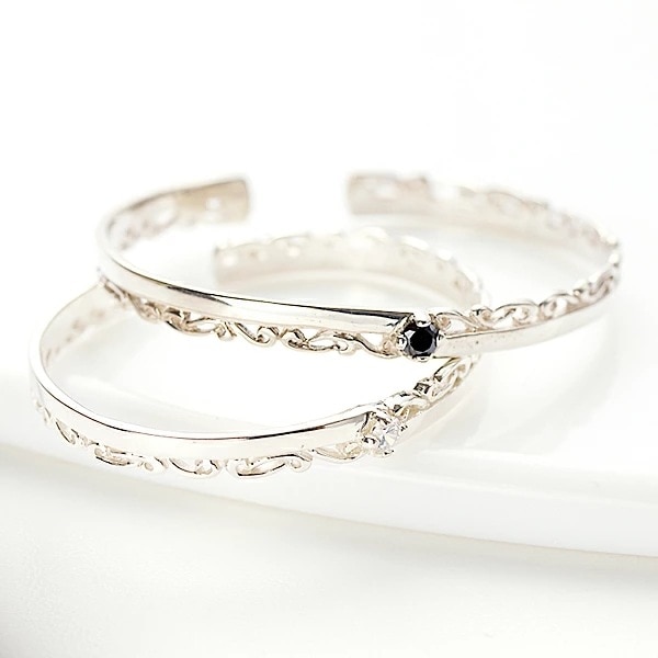 ペアバングル メンズ レディース シルバー925 スターリングシルバー シルバー ブレスレット ジルコニア アラベスク柄 ダマスク柄 インディアンジュエリー ハワイアンジュエリー 定番 シンプル