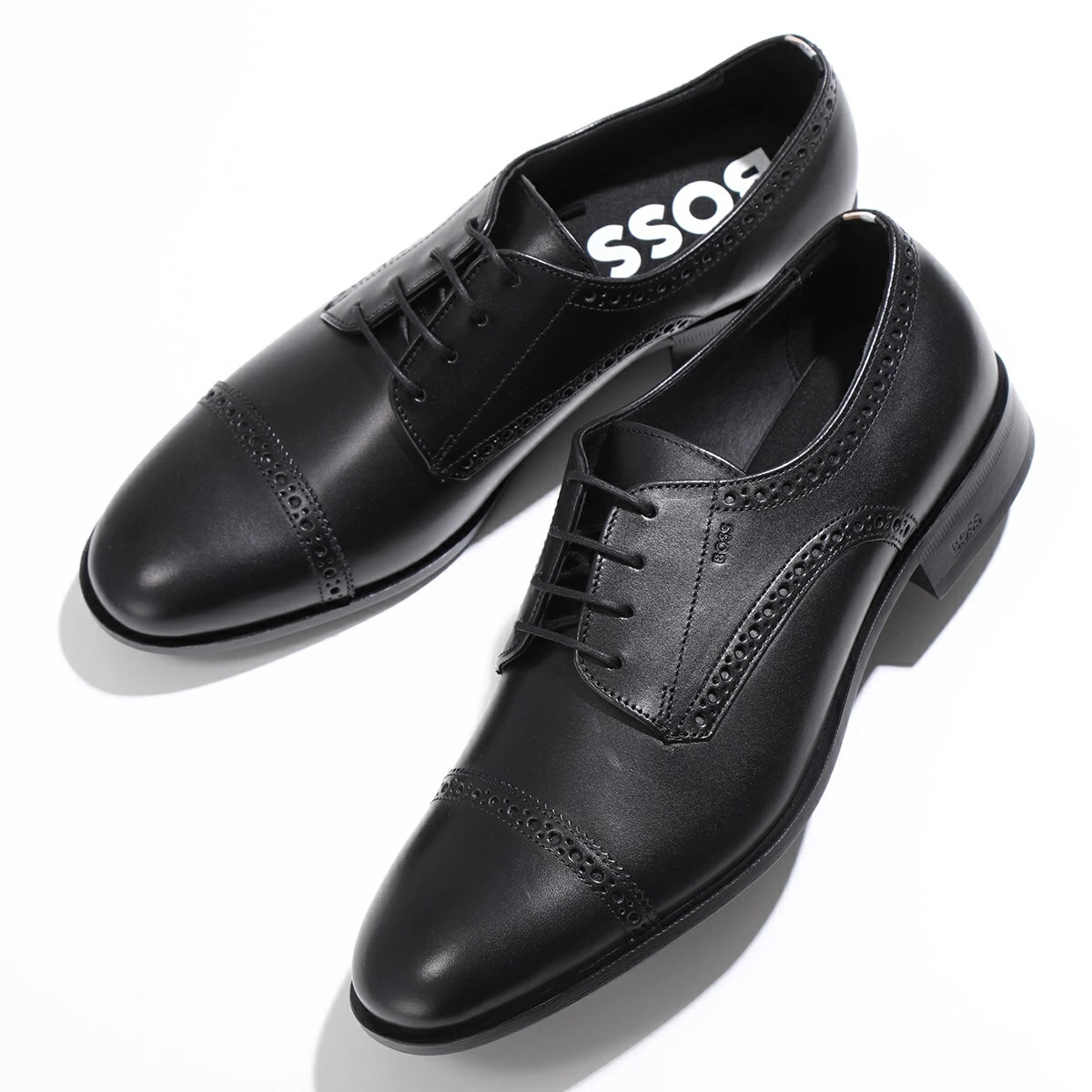 HUGO BOSS ヒューゴボス ダービーシューズ BLACK 50498466 メンズ ブローグシューズ レザー レースアップ ロゴ シューズ 革靴 001/Black