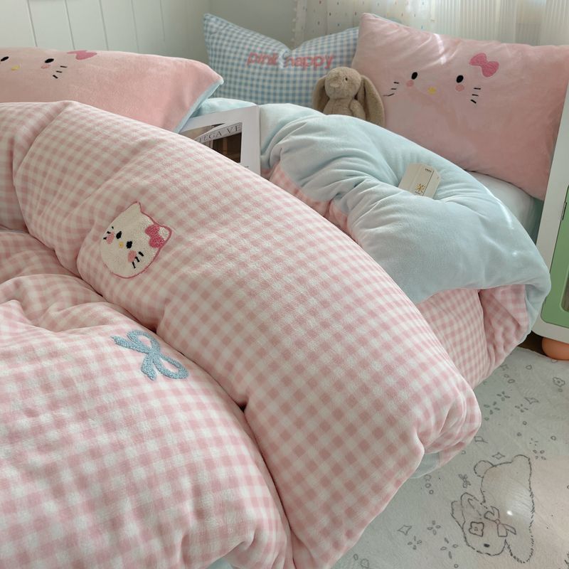 冬の厚手タオル刺繍ミルクレーヨン4点セットサンゴレーヨン布団カバー両面フランネルシーツプラスレーヨン3点セット