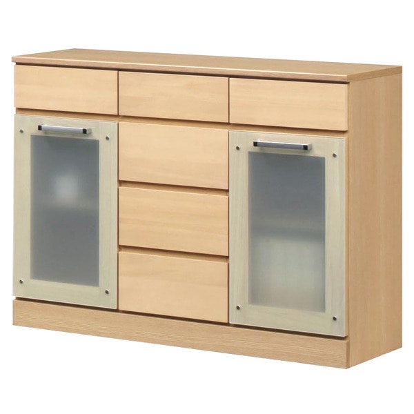 食器棚 キッチン収納 幅111cm ナチュラル 木製 ガラス扉付き 日本製 キャビネットB Angel エンジェル 完成品玄関渡し