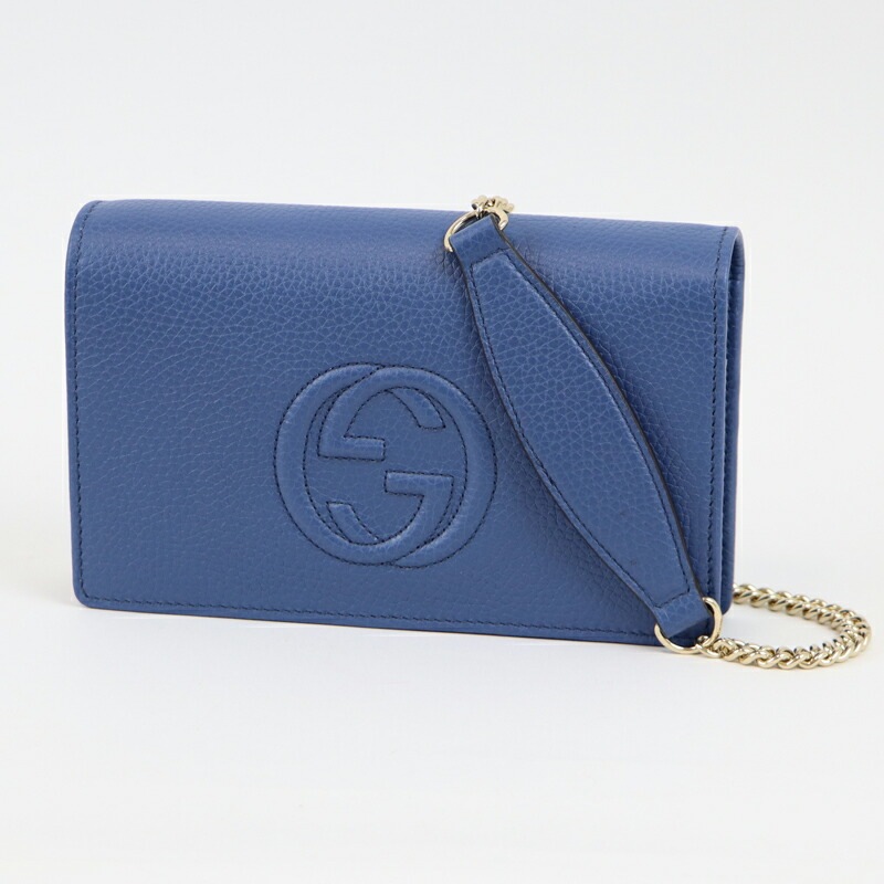 GUCCI 598211 A7M0G 4231 ソーホー チェーンウォレット レザー Blue 青 ブルー SOHO chain walette 財布 ショルダーバッグ 斜め掛け フラップ レディース