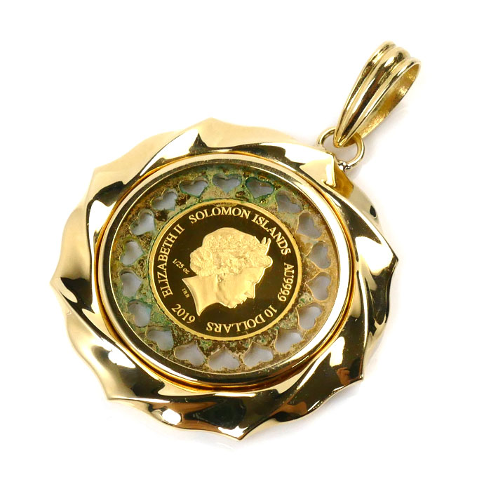 K24YG/K18YG ソロモン諸島 1/25OZ ペンダントトップ 8.7g ガラス付 ユニセックス 中古