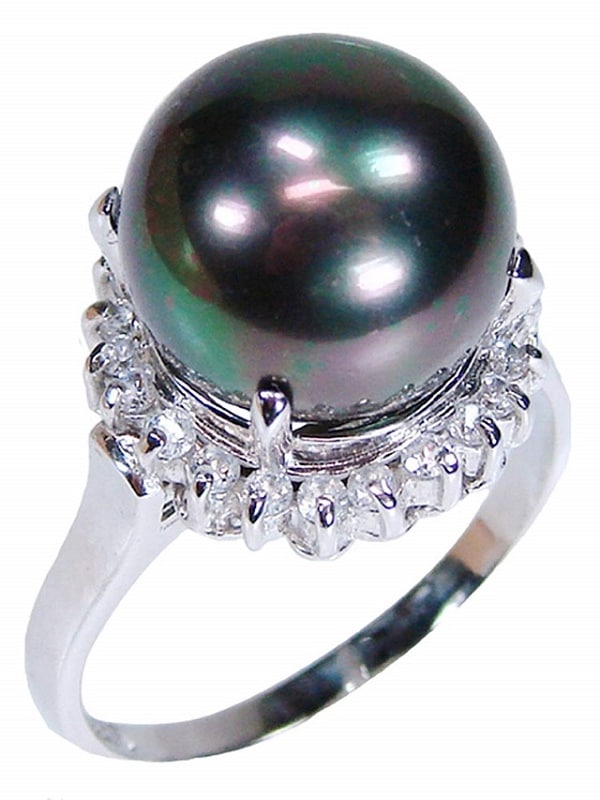 黒真珠リング タヒチカラー貝パールリング 11ミリ珠キュービックジルコニア取り巻き 5,621円