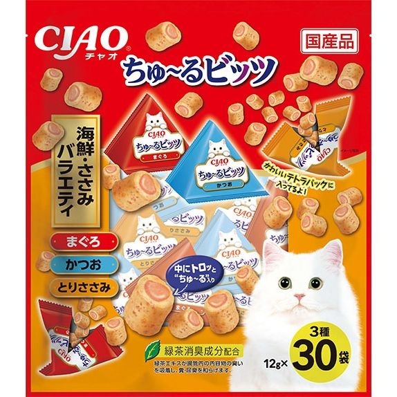 （まとめ買い）いなばペットフード CIAO ちゅるビッツ 海鮮/ささみバラエティ 12gx30袋入 猫用おやつ [x3]