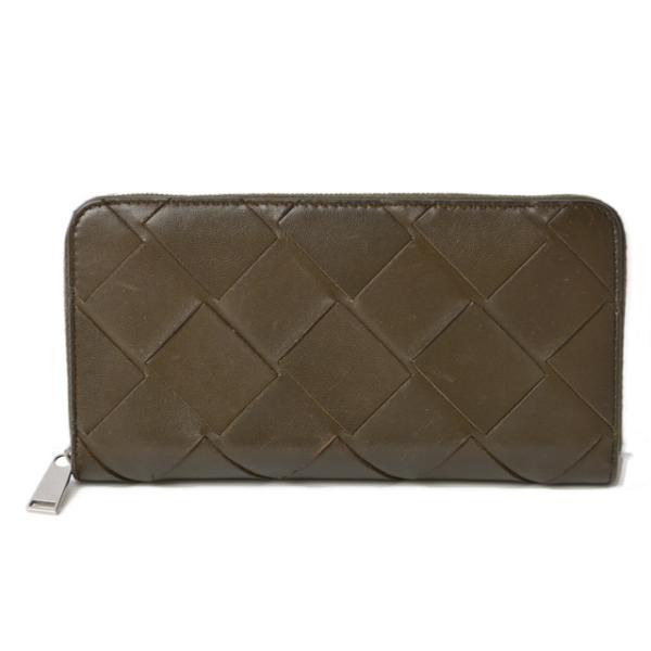 財布 BOTTEGA VENETA 長財布/ラウンドファスナー イントレチャート ダークカーキ系