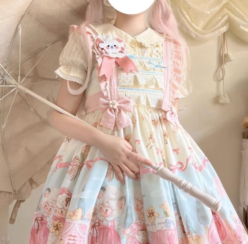 【新作登場 最安値!】12ロリータ 羊柄ワンピース　 ゴスロリ コスプレ メイド服 コスチューム 文化祭 学園祭 衣装 仮装 ハロウィン おすすめ 可愛い ドレス　日常　写真　舞台　花嫁　洋