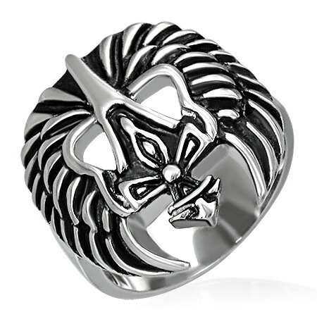 エンジェルソードステンレスリング（RMT054）指輪 27号 翼 ウイング 剣 刀 羽根 かっこいい サージカルステンレス316L 男性 女性 プレゼント アクセサリー r0548xxxxxxxx