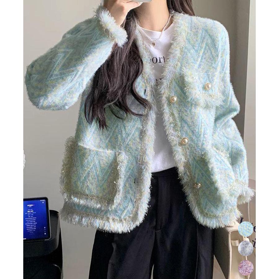 ラメツイード風ジャケット韓国風レディース【在庫限り】売り尽くしセール