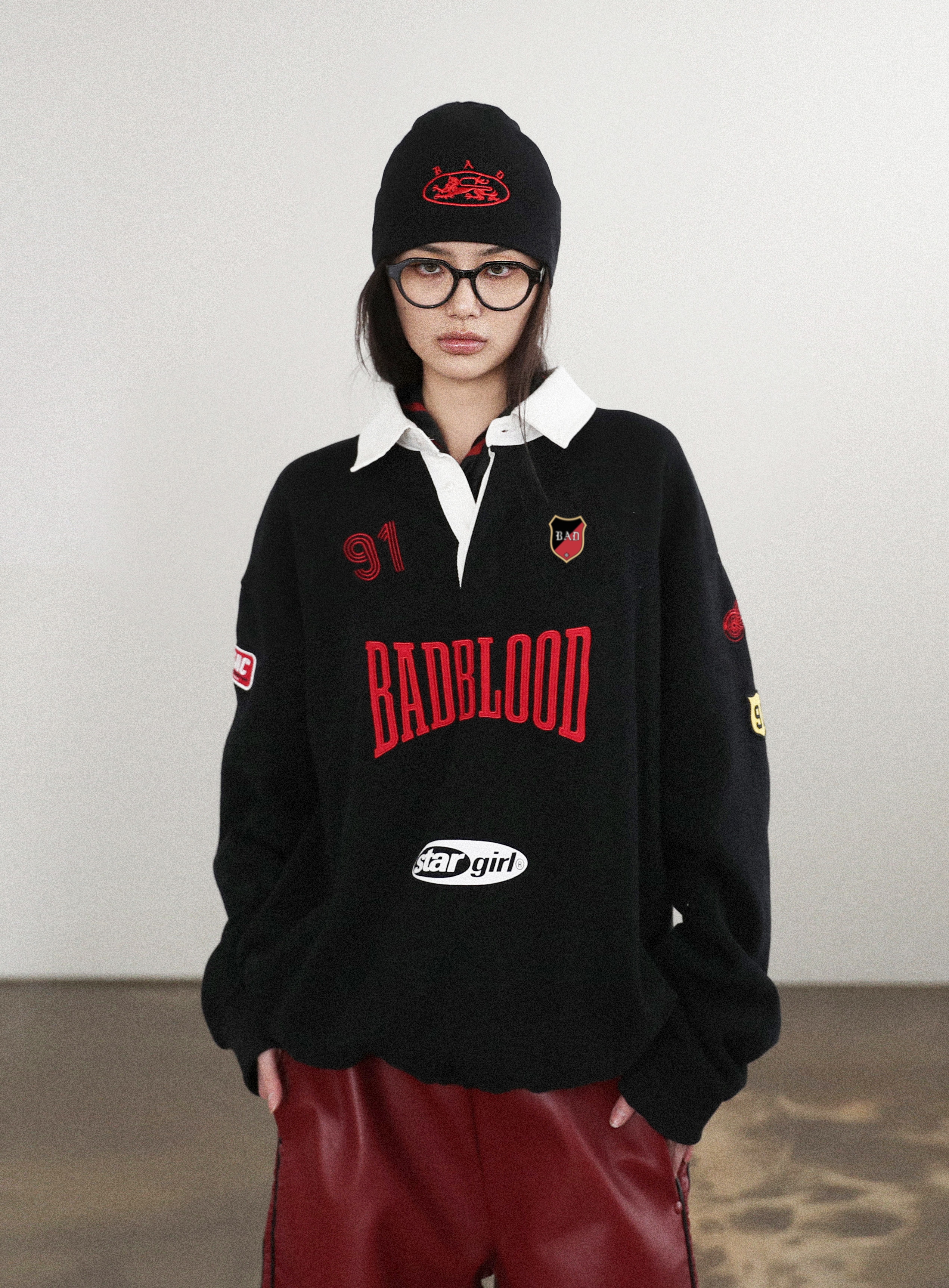 【BADBLOOD】 MYSTIC CAPSULE RUGBY SWEATSHIRT : BLACK