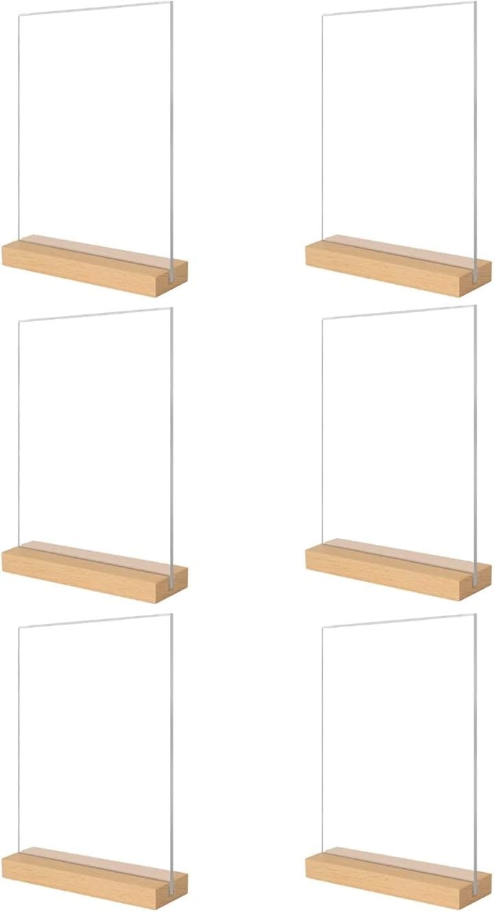 メニュー サイン ホルダー POP 広告 スタンド 卓上 カード 立て 透明 木製 A4 縦 6個セット(A4 縦 6個セット)