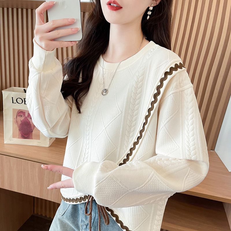 レディース イレギュラー スウェットシャツ2025年新作春/秋韓国風ゆったりフィット薄手ショート丈早春プチトップス/ジャケット