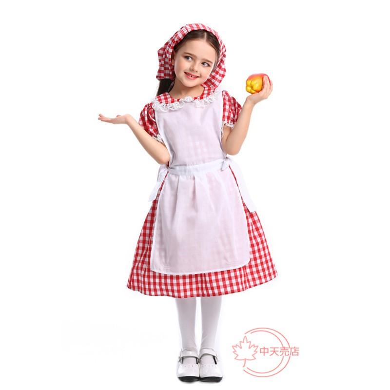 【激安開催！】コスプレ ハロウィン メイド　アメリカ風　田舎風 　衣装キッズイベント衣装　女子　子供用舞台衣装　ワンピースステージ服クリスマス