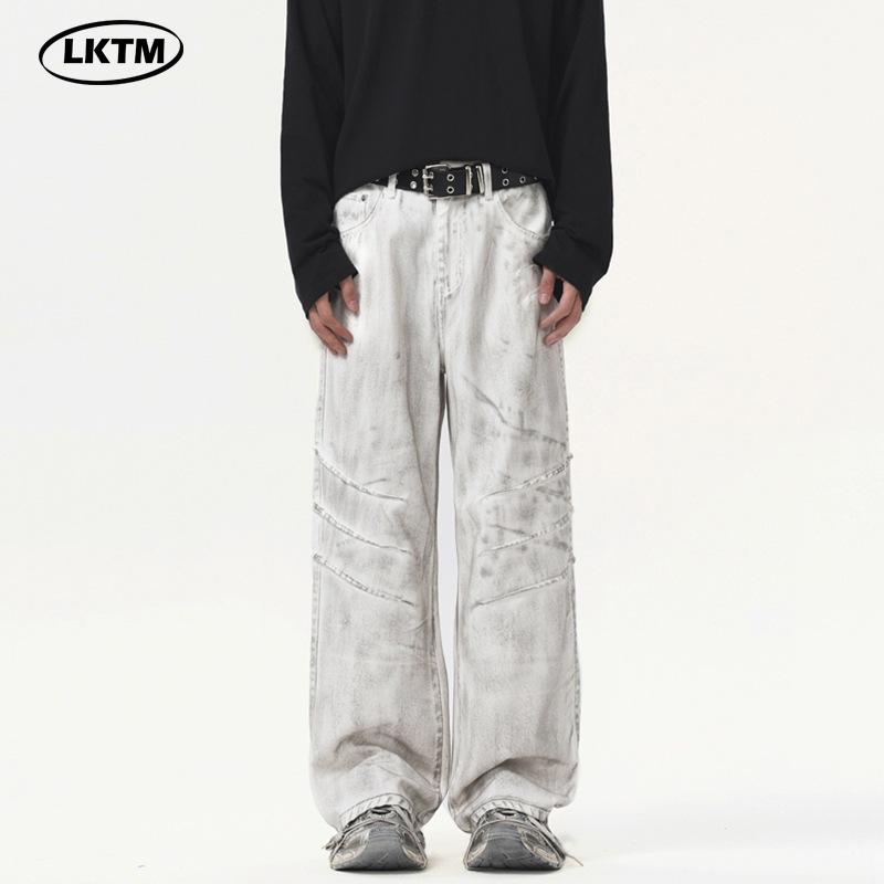 アメリカン レトロ 廃墟風 ホワイト ジーンズ メンズ ブランド デザイン性 dirtyfit ストレートパンツ