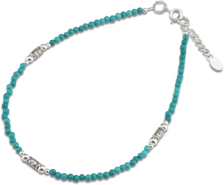 カレンシルバー アンクレット パワーストーン 天然石 ミサンガ 925 メンズ レディース(シルバー(ターコイズ), 24cm+2cm)