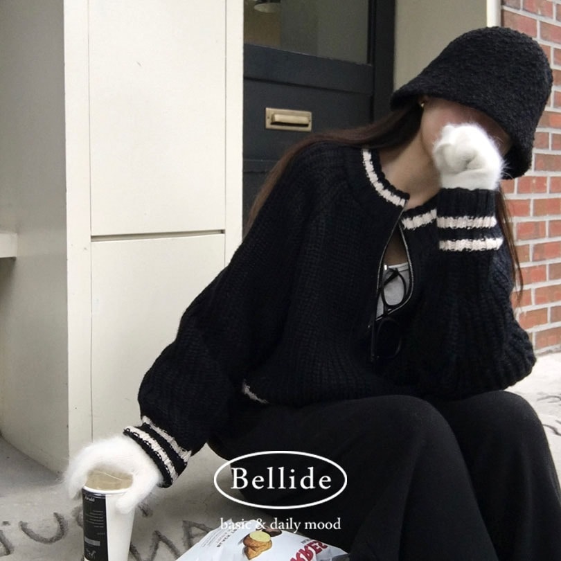 [MADE] ラウンド配色ニットジップアップ jp1167