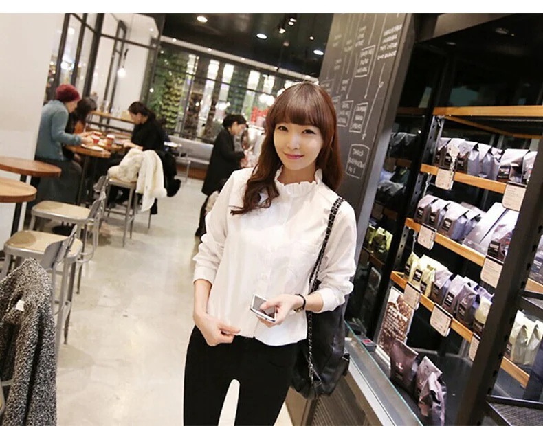 フリル ネック ブラウス レディース 白 オフィス トップス 長袖 ハイネック 重ね着 着回し 前開き 綿 かわいい 大人 きれいめ フォーマル シンプル カジュアル おしゃれ こなれ感 キュート