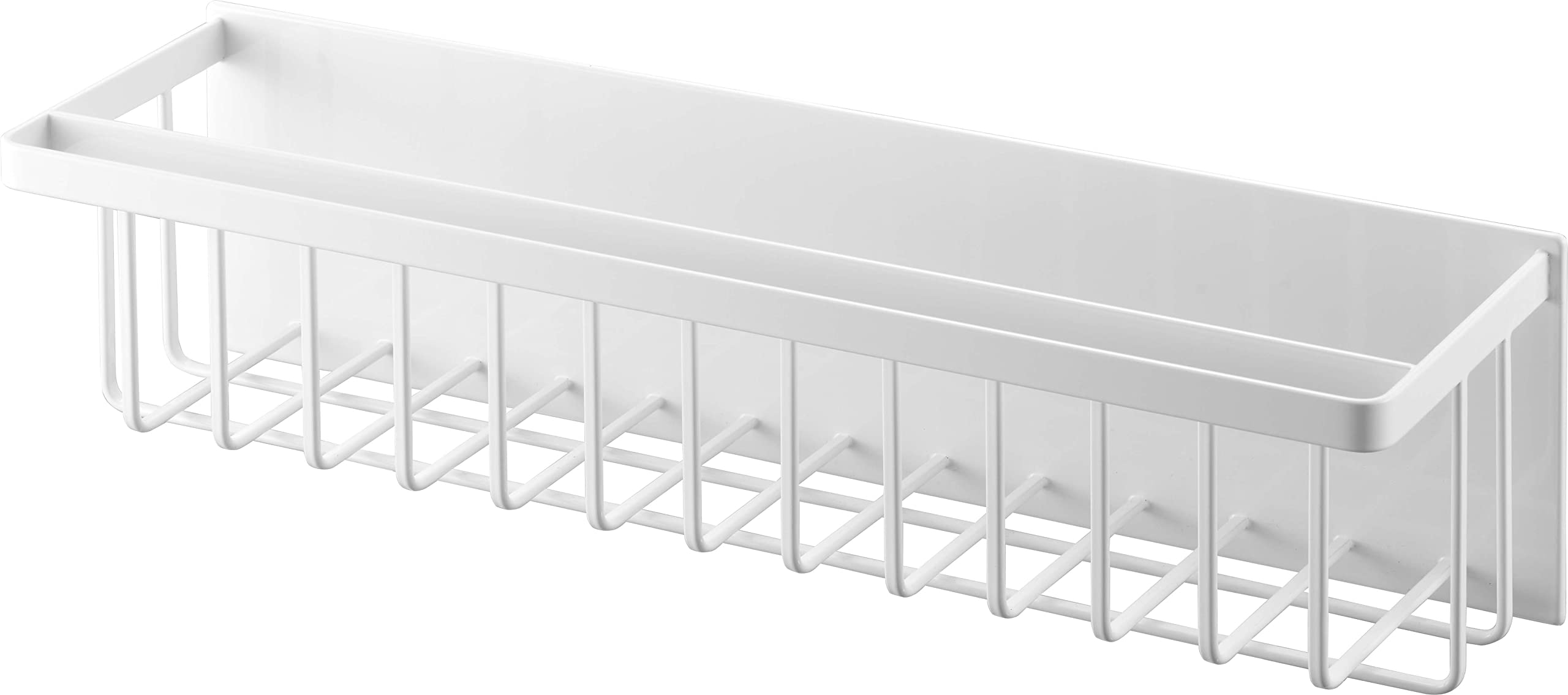 山崎実業(Yamazaki) マグネット バスルームバスケット ワイド ホワイト 約W44.3×D12.3×H12cm タワー tower 浴室ラック フック付き 奥行スリム 浮かせる収納 3769