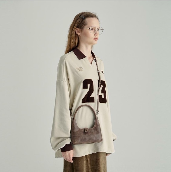 【MARGESHERWOOD】 HOBO MINI+STRAP : WASHED BROWN PULL-UP