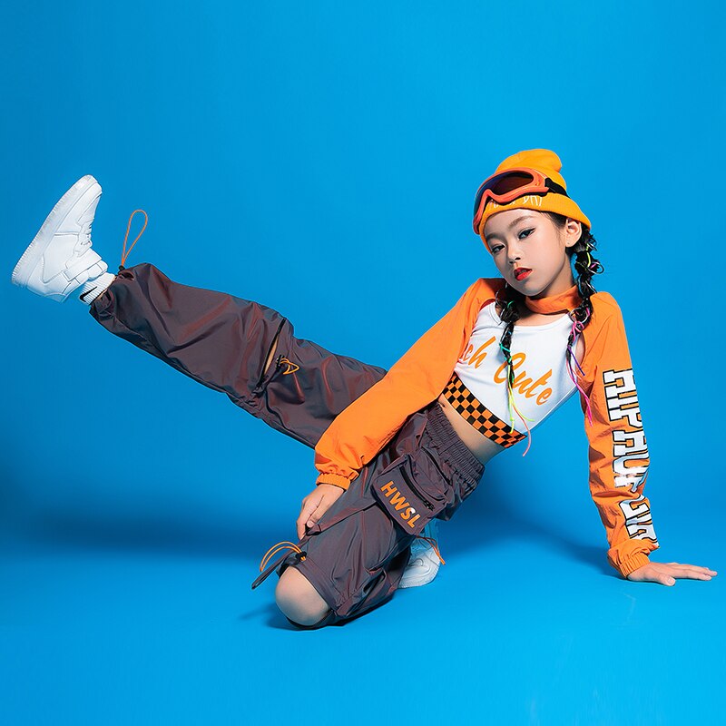 キッズ ダンス衣装 ヒップホップ4点 セットアップ じゃー　ジャズ ダンスシャツ へそ出し