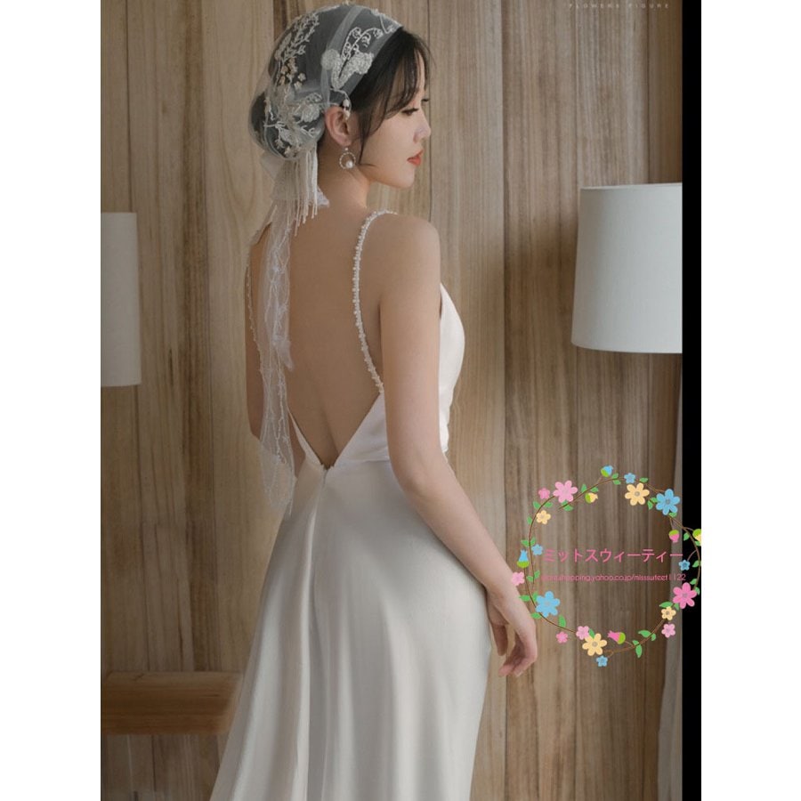 ウェディングドレス 二次会 マーメイド スレンダーライン エレガンス ロングドレス 背中開き 成人式