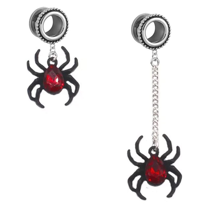 ボディピアス 2G 0G 00G 12mm ブラックスパイダーチャームトンネル 1ペア 両耳 セアカゴケグモ 蜘蛛 揺れる 2ゲージ 0ゲージ 00ゲージ ステンレス hd627xxxxxxxx