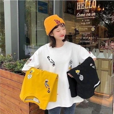 【10点セット】コード漫画の刺繍の服の女性韓国語版緩い袖のシャツの学生のMMカジュアルな野生のシャツの