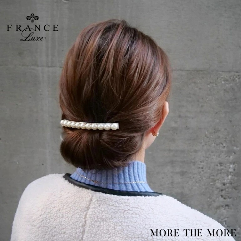 France Luxe フランス ラックス パール&メタル ロング スキニー バレッタ (シルバー) ポニーテール ヘアクリップ 高級 お洒落 まとめ髪 レディース ヘアアクセサリー プレゼント 上品