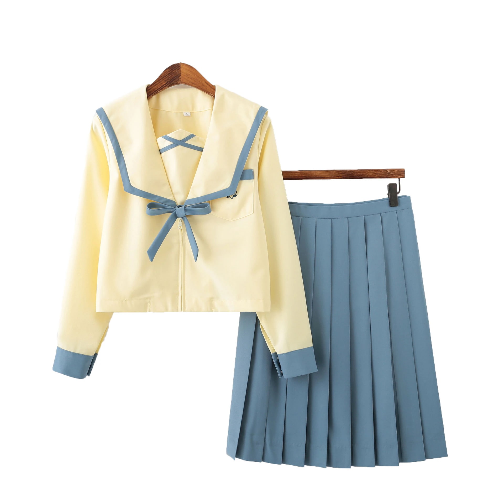 4点セーラー服 上下セット 学生服 ミニスカート ブラウス カーディガン リボン 水色 イエロー 5,517円