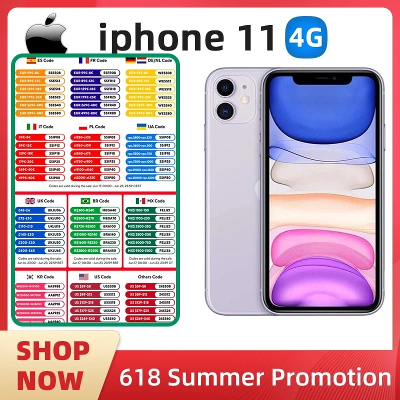 45174.0 20% OFFApple iPhone 11携帯電話,スマートフォン,オリジナル,iOS,a13,Bionic, 4GB RAM, 64GB, 128GB, 256GB,GB r