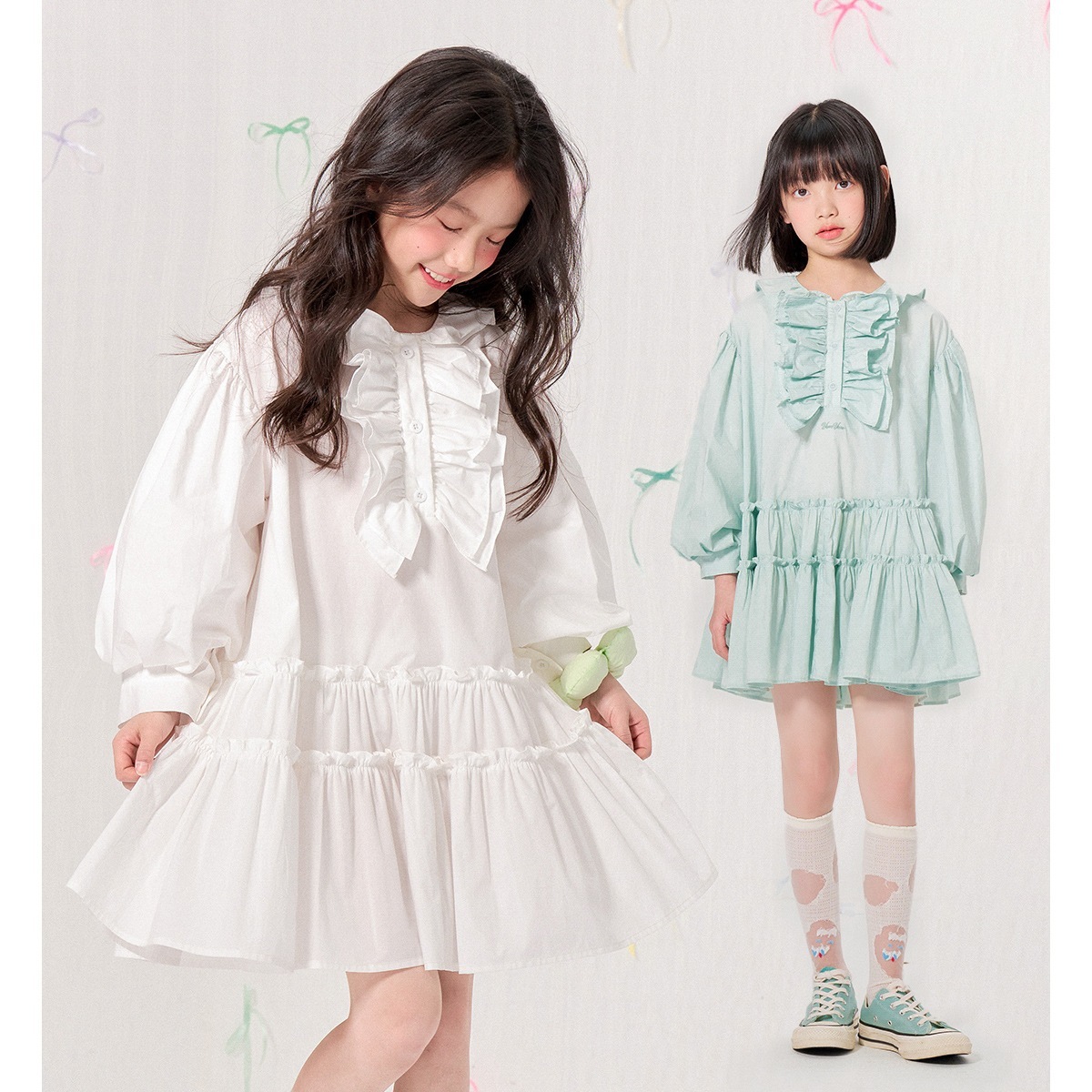 11 2025春の子供の女の子の女の子の中程度 r n1001-この白 r n1002-ミントグリーン r n2